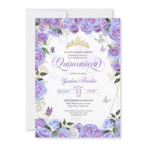Purple Lavender Rose Elegant Butterfly Quinceanera