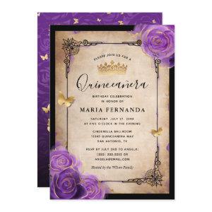 Purple Lavender Rose Gold Watercolor Quinceanera