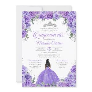 Purple Lavender Rose Silver Tiara Quinceanera