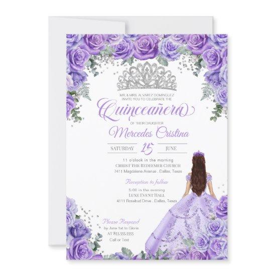 Purple Lavender Roses & Silver Tiara Quinceanera