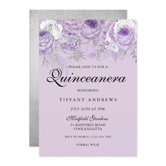 Purple Lavender Silver Flowers Quinceanera Party