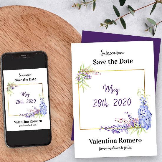 Purple Lavender Watercolor Wisteria Floral Save The Date