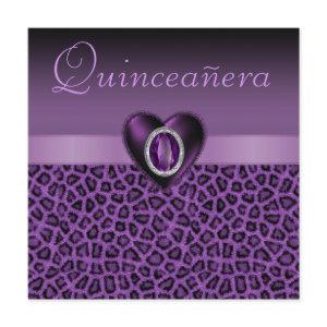 Purple Leopard Print & Bling Hearts Quinceanera