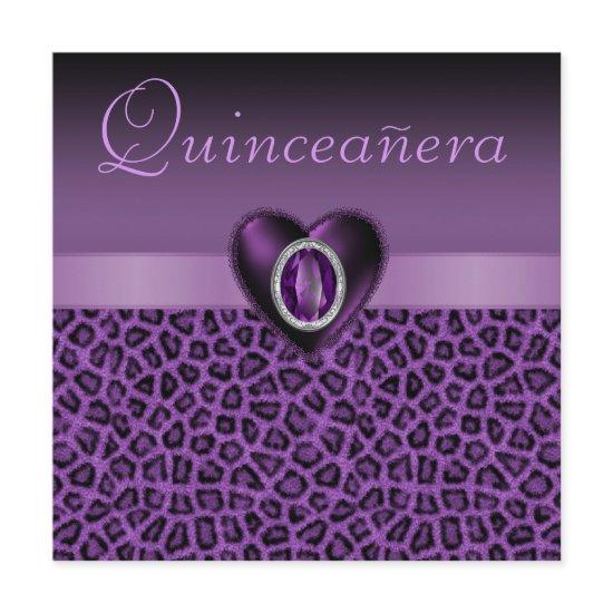 Purple Leopard Print & Bling Hearts Quinceanera