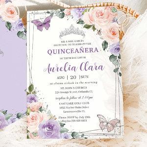 Purple Lilac Blush Floral Silver Quinceañera XV 16