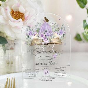 Purple Lilac Floral Book New Chapter Quinceañera Acrylic