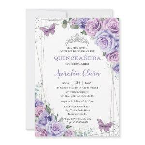 Purple Lilac Floral Butterflies Silver Quinceanera