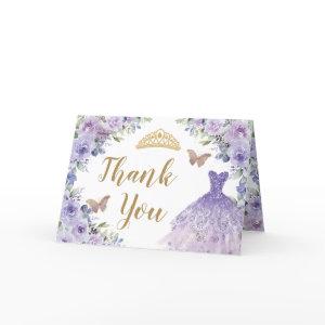 Purple Lilac Floral Dress Quinceanera Sweet 16 Thank You Card