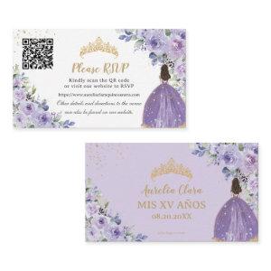 Purple Lilac Floral Gold Quinceañera QR Code Enclosure Card