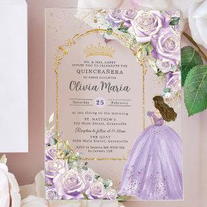 Purple Lilac Floral Gold Quinceañera Sweet 16 XV Acrylic