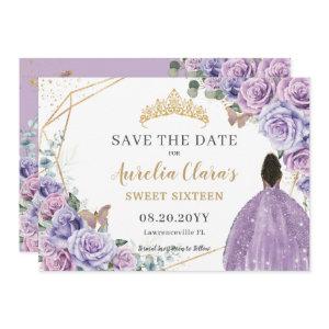 Purple Lilac Floral Gold Quinceanera Sweet Sixteen Save The Date