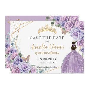 Purple Lilac Floral Gold Quinceanera Sweet Sixteen Save The Date