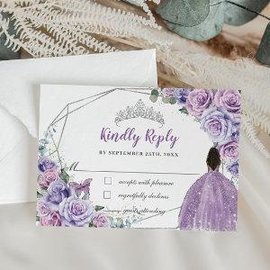 Purple Lilac Floral Princess Quinceañera Reply RSVP Card