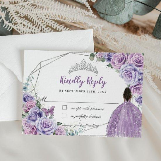 Purple Lilac Floral Princess Quinceañera Reply RSVP Card