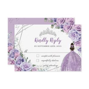 Purple Lilac Floral Princess Quinceañera Reply RSVP Card