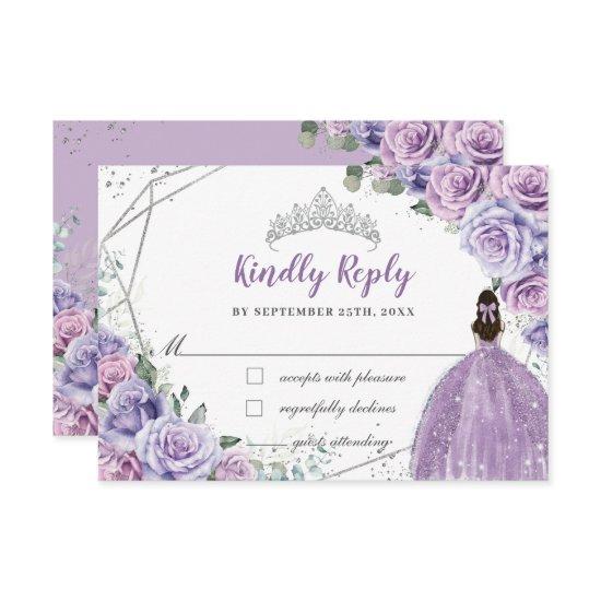 Purple Lilac Floral Princess Quinceañera Reply RSVP Card