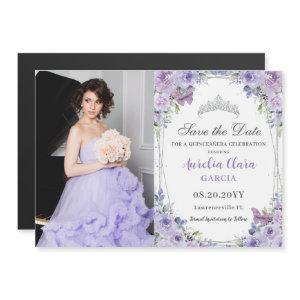 Purple Lilac Floral Quinceañera 16th Save the Date