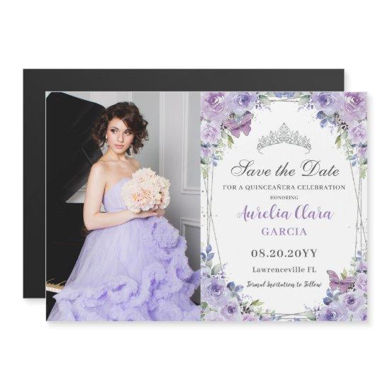 Purple Lilac Floral Quinceañera 16th Save the Date