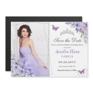 Purple Lilac Floral Quinceañera 16th Save the Date