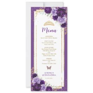 Purple Lilac Floral Quinceanera Birthday Menu Card