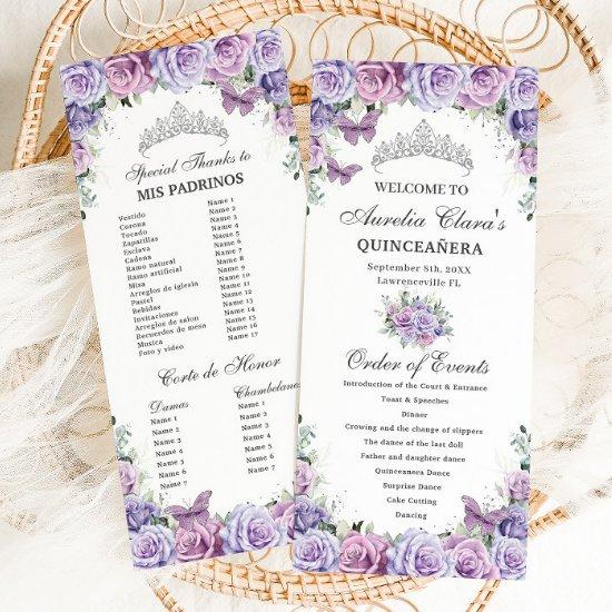 Purple Lilac Floral Quinceañera Order of Events Program