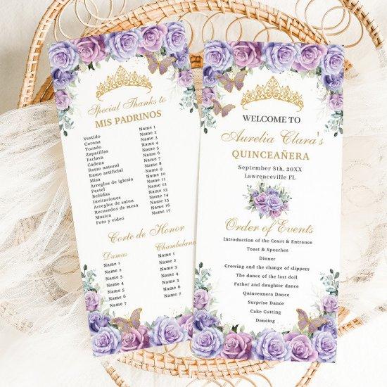 Purple Lilac Floral Quinceañera Order of Events Program