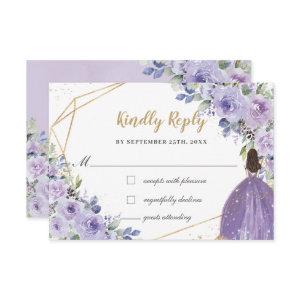 Purple Lilac Floral Quinceañera Princess Reply RSVP Card