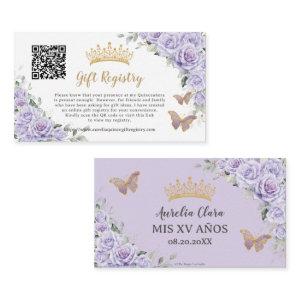 Purple Lilac Floral Quinceañera QR Gift Registry Enclosure Card