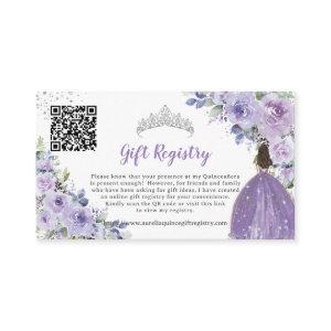 Purple Lilac Floral Quinceañera QR Gift Registry Enclosure Card