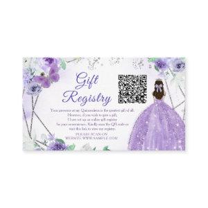 Purple Lilac Floral Quinceañera QR Gift Registry Enclosure Card