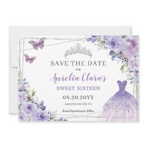 Purple Lilac Floral Quinceanera Sweet Sixteen Save The Date
