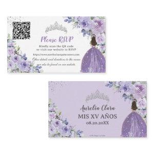 Purple Lilac Floral Silver Quinceañera QR Code Enclosure Card