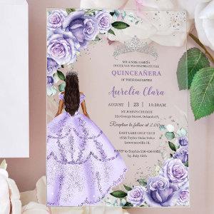 Purple Lilac Floral Silver Quinceañera XV Sweet 16 Acrylic