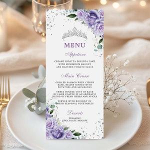 Purple Lilac Lavender Floral Quinceañera XV Menu