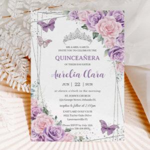 Purple Lilac Pink Floral Butterflies Quinceañera