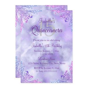 Purple Lilac Quinceanera 15th Silver Pearl Damask