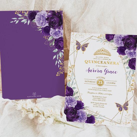 Purple Lilac Quinceañera Gold Tiara Geometric