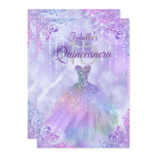 Purple Lilac Silver Pearl Gown Quinceanera Party