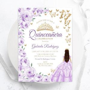 Purple Lilac Watercolor Floral Gold Quinceanera