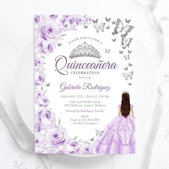 Purple Lilac Watercolor Floral Quinceanera
