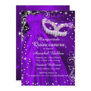 Purple Mask & Dress Masquerade Quinceanera Invite