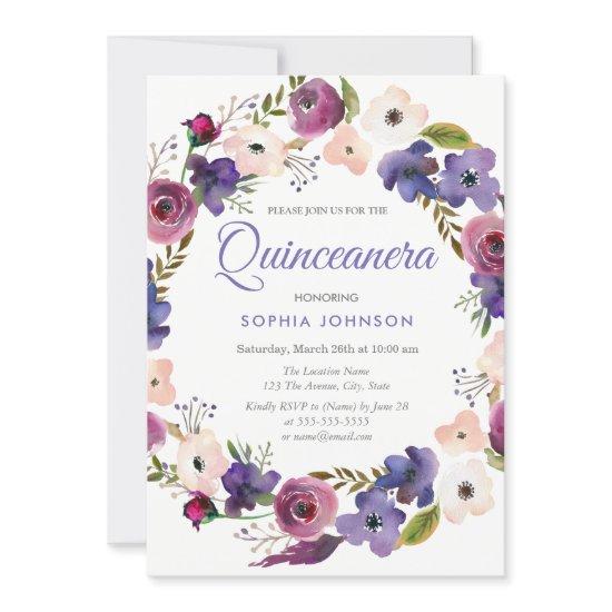 Purple Peach Burgundy Wreath Floral Quinceanera