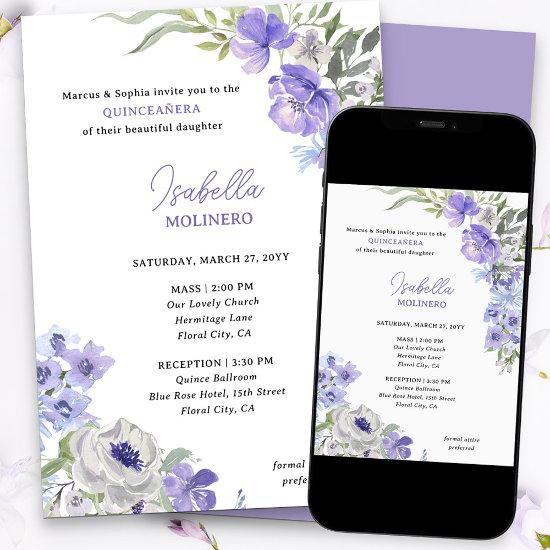 Purple Peri Floral Elegant Quinceanera and Mass