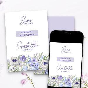 Purple Peri Girly Floral Mis Quince Save The Date