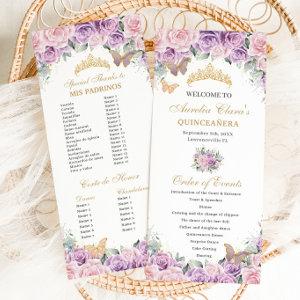 Purple Pink Floral Quinceañera Order of Events Program