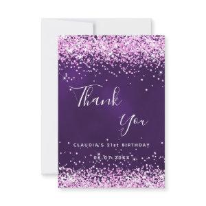 Purple pink glitter sparkle elegant thank you card