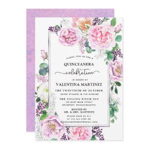 Purple Pink Peony Rose Floral Quinceanera