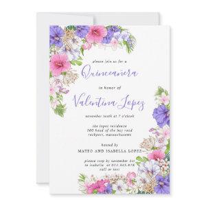 Purple Pink Pretty Tropical Quinceanera  Invitatio