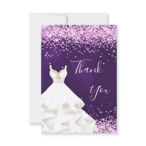 Purple pink white dress glitter glamorous thank you card