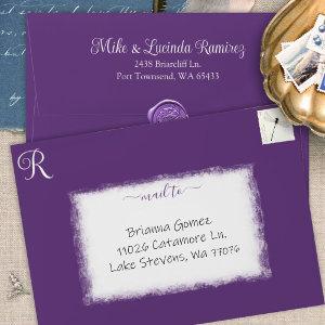 Purple Pre-addressed 5x7 Monogram Quinceanera Envelope